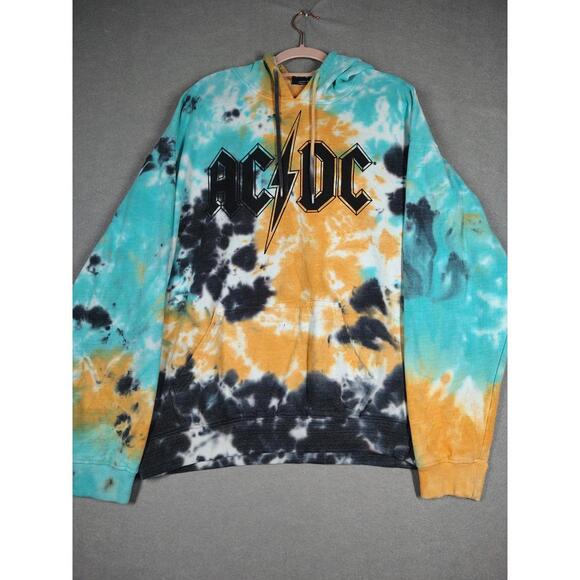 AC/DC Tie Dye Hoodie AC DC Adult Small  Hoodie Sweatshirt Pullover Front Pocket - Picture 1 of 6